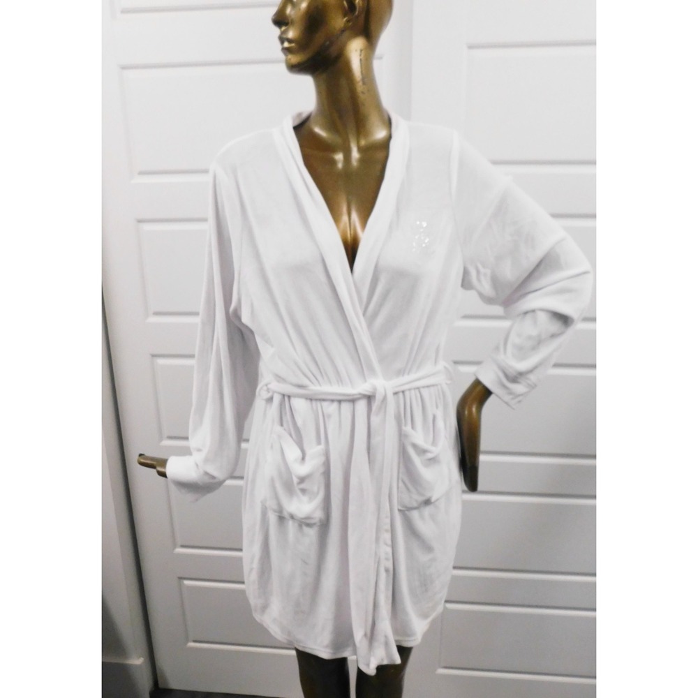 Juicy Couture White Velour Jeweled Logo Bathrobe L/XL